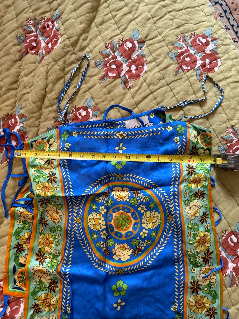 ALEMAIS Blue Medallion LINDA TOP — Tank with Green and Orange Accents, ties - Picture 7 of 8